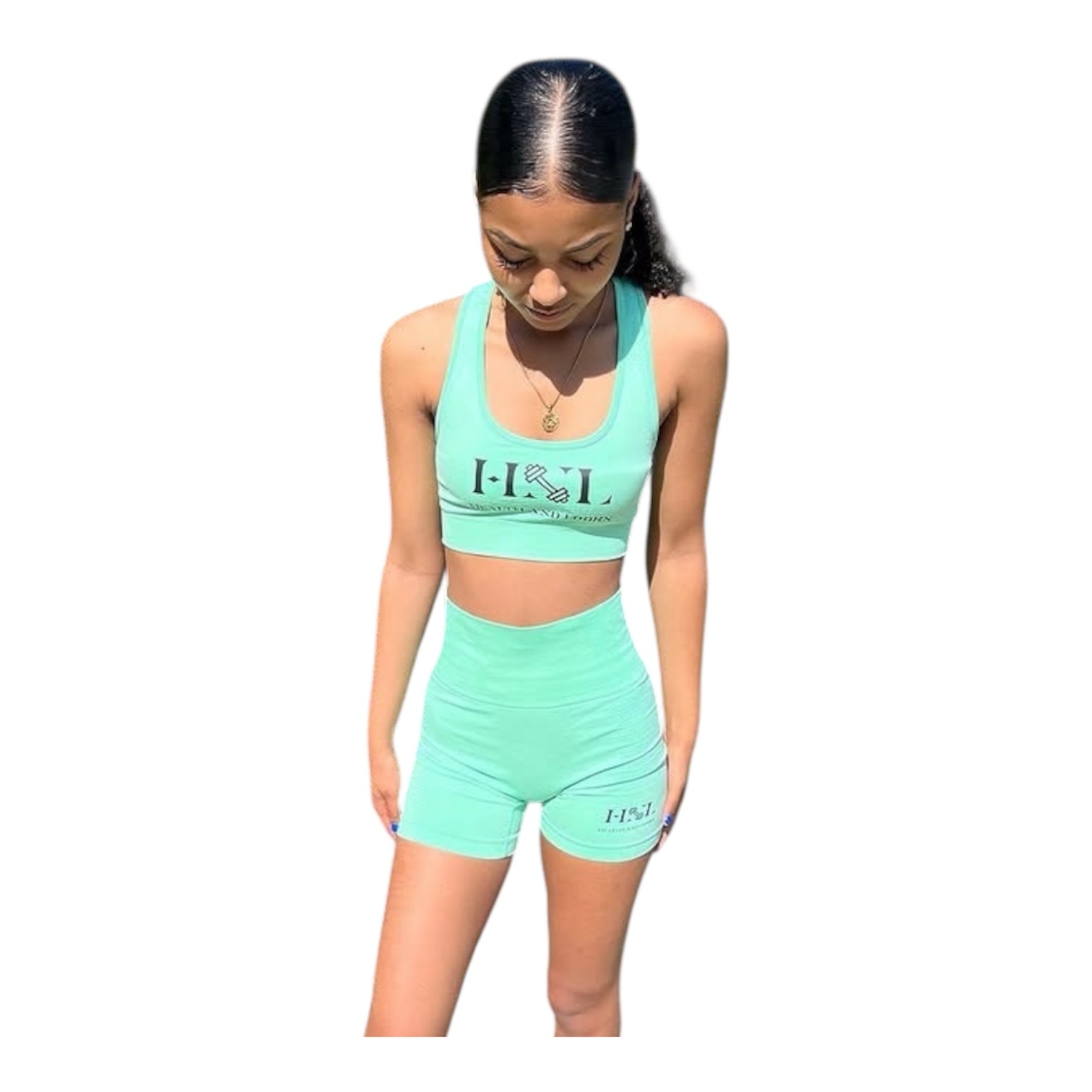 Women mint green biker set